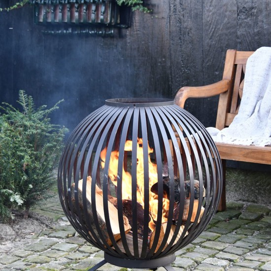 Vuurkorf bal strepen laser zwart Esschert Design