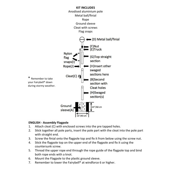 Fairybell deelbare vlaggenmast zwart 800cm