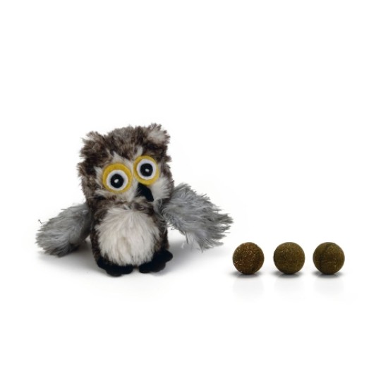 Pluche uil met catnipballen 9,5cm