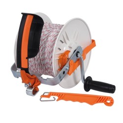 Haspel met versnelling en kunststofdraad 500m