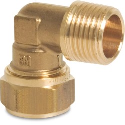 Bonfix Knie 90&deg; messing 12 mm x 3/8" knel x buitendraad KIWA/GASTEC