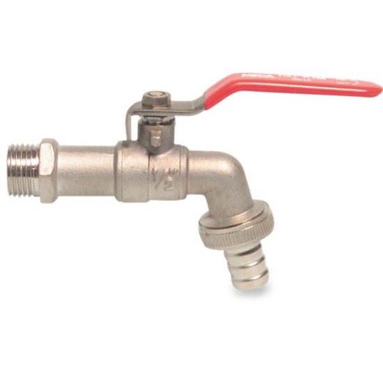 MEGA KOGELKRAAN MET SLANGWARTEL MESSING 3/4