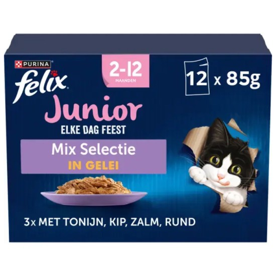Felix Junior Mix Selectie in gelei 12x85 gram Felix Junior Mix Selectie in gelei 12x85 gram
