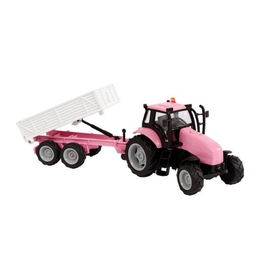 Kids Globe roze tractor met aanhanger (licht en geluid)