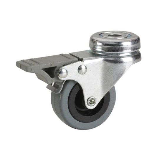 Zwenkwiel met boutgat en rem 50mm M10 30kg Zwenkwiel met boutgat en rem 50mm M10 30kg