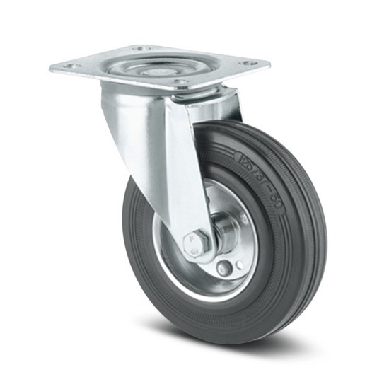 Zwenkwiel met plaat zwart 160mm max 135kg Zwenkwiel met plaat zwart 160mm max 135kg