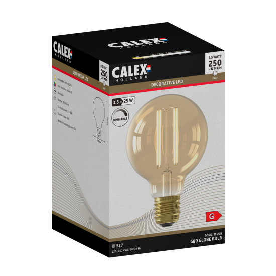 Calex LED volglas langfilament globelamp 3,5W 250LM E27
