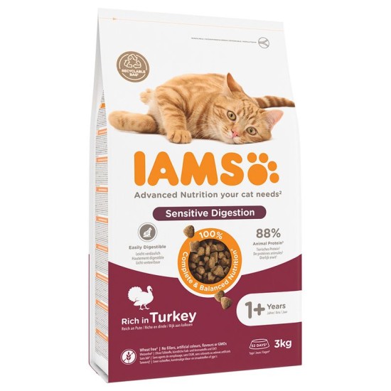 IAMS kattenvoer Adult Sensitive Digestion Kalkoen 3kg