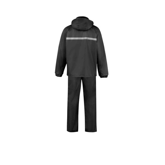 Regenpak met reflectie streep zwart