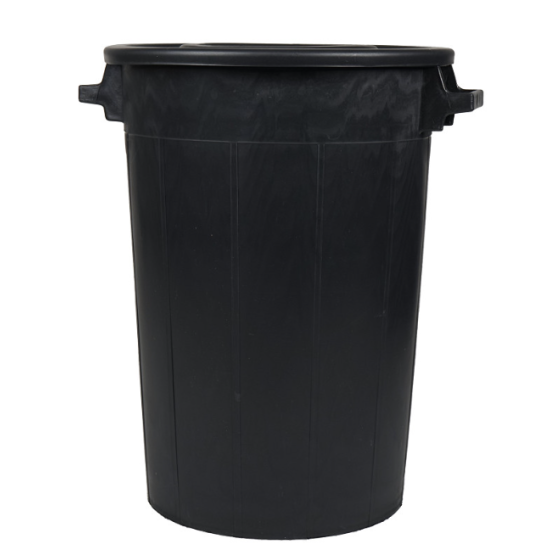Voerton met deksel 75L zwart