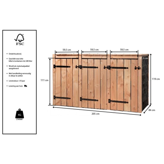 Kliko 3 containers ombouw Fleur