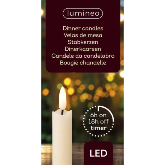 Lumineo creme LED dinerkaarsen met vlameffect 