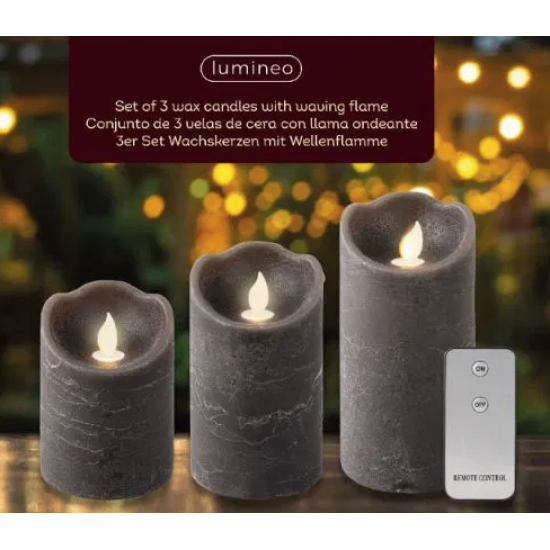LED Waving kaarsen Wax Grijs 3st