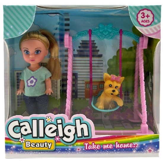 Calleigh Mini Pop Met Hond Op Schommel Calleigh Mini Pop Met Hond Op Schommel