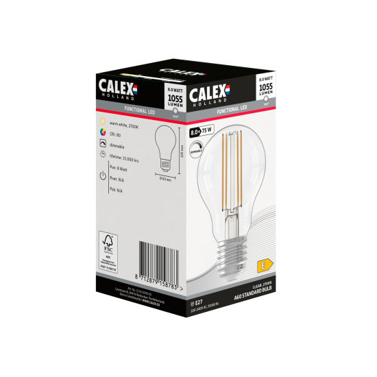 Calex A60 Filament Ledlamp E27 Helder 8W Dimbaar