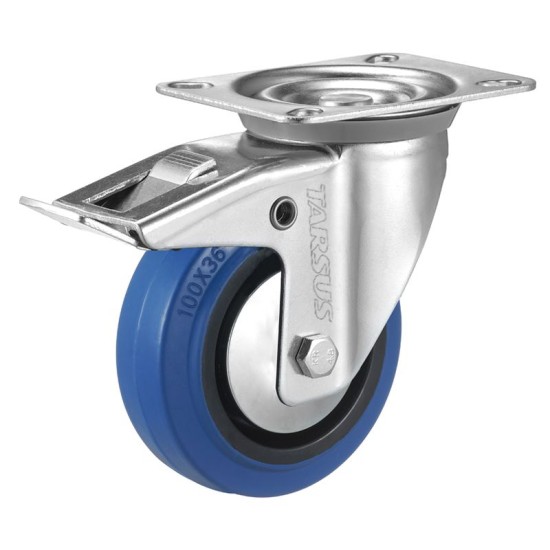 Zwenkwiel met rem 160mm blauw