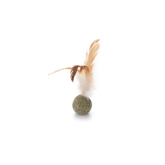 Kattenspeeltje Catnip bal met veren 12cm Kattenspeeltje Catnip bal met veren 12cm