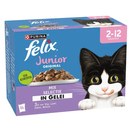 Felix Original Junior Mix Selectie in Gelei 12x85gr Felix Original Junior Mix Selectie in Gelei 12x85gr