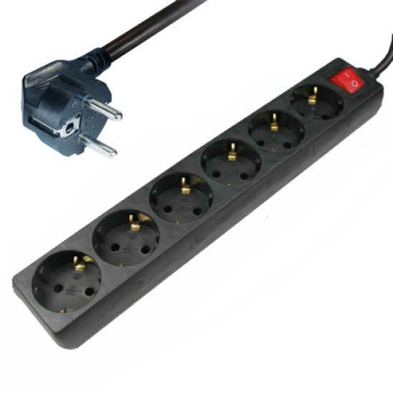 Stekkerdoos zesvoud +RA 1.5m zwart