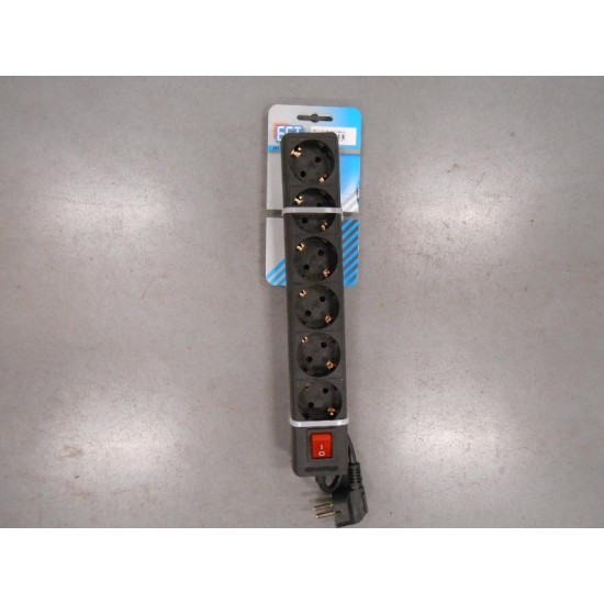 Stekkerdoos zesvoud +RA 1.5m zwart