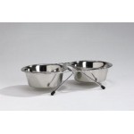 Standaard met 2 eet-/drinkbakjes RVS 0,18L