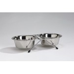 Standaard met 2 eet-/drinkbakjes RVS 0,9L