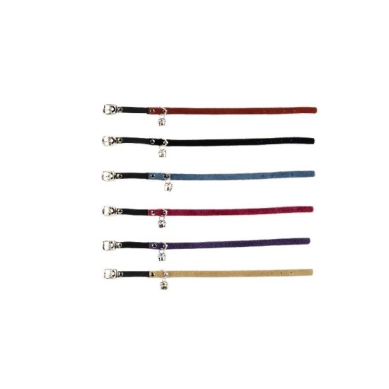 Kattenbandje met belletje suede zwart 23-28cm 10mm