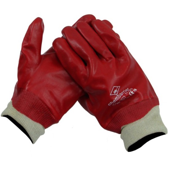 Handschoenen PVC Rood tricotboord gesloten rug Handschoenen PVC Rood tricotboord gesloten rug